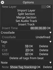 New track options menu
