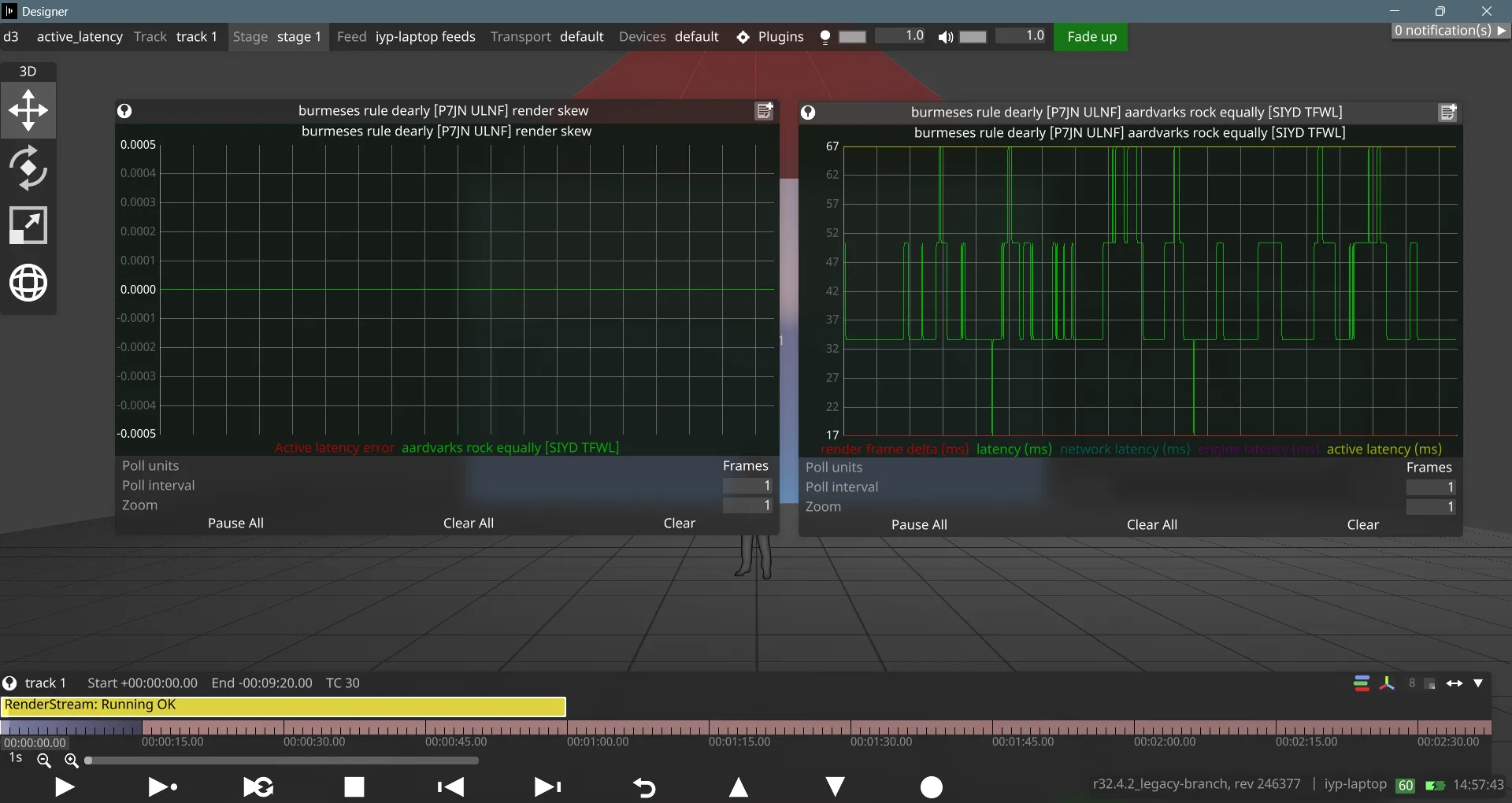 Flat active latency and flat render skew graphs after applying the offset and buffer size