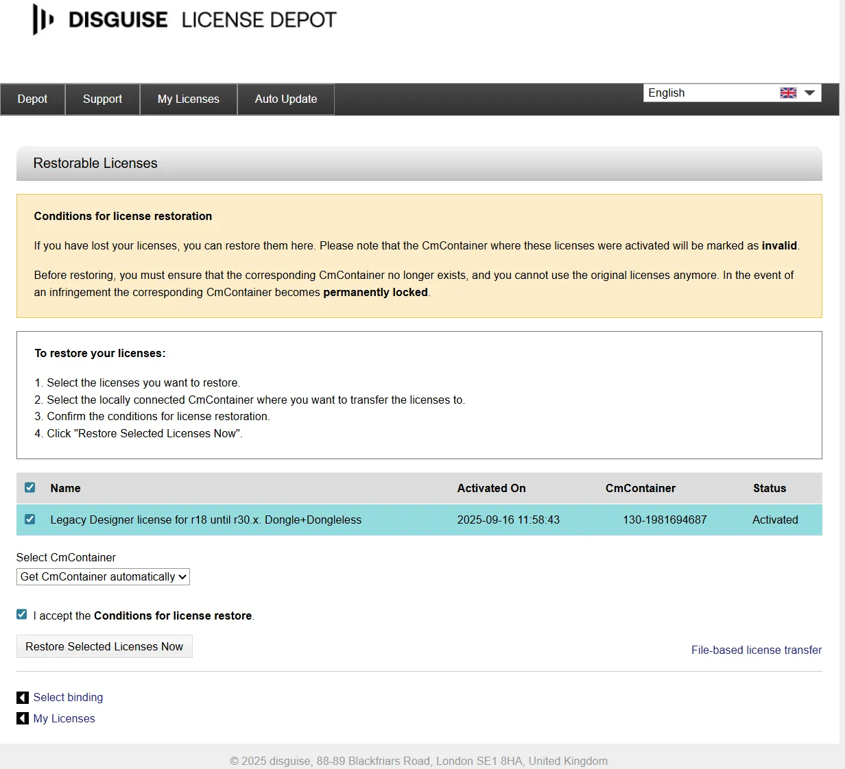 Additional conditions for license restoration