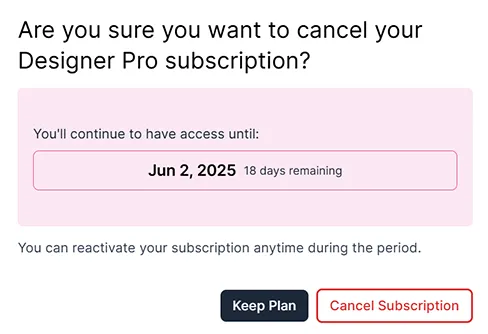 Cancel subscription confirmation