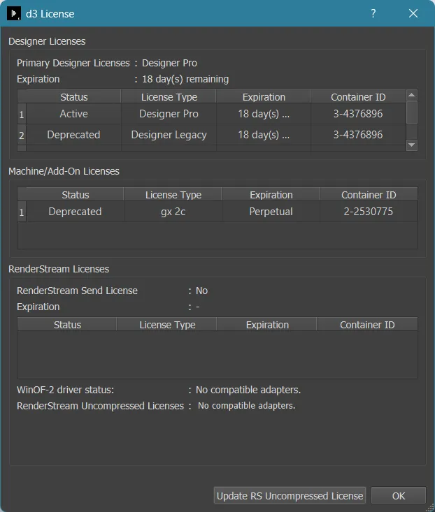 Disguise Licenses page shows GX2C with Designer Pro on Designer r33.0