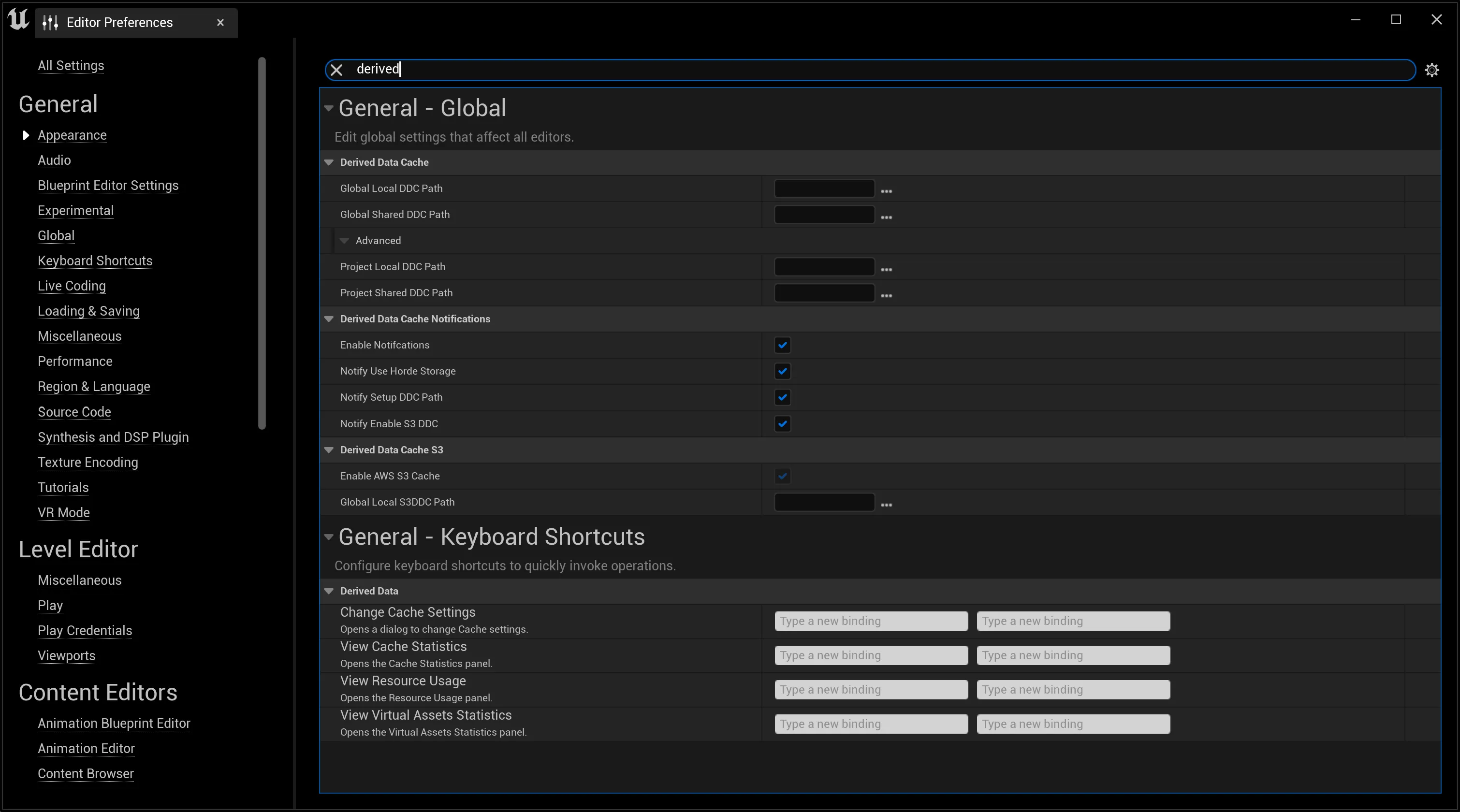 Derived Data Cache settings