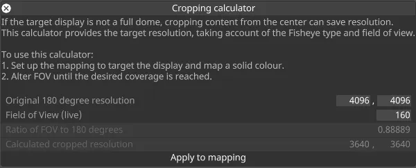 Fisheye mapping FOV and cropping calculator