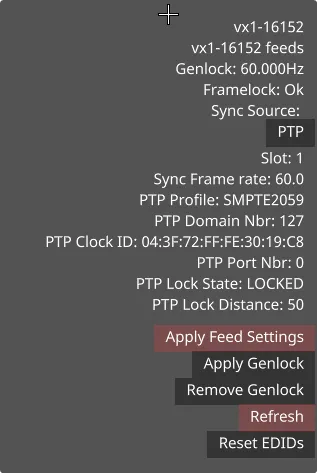 Feed view left-PTP Sync info