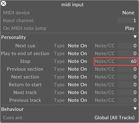 Issuing transport commands based on MIDI notes