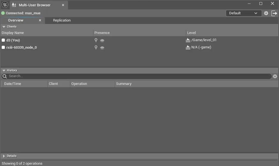 Connected to the MUE session