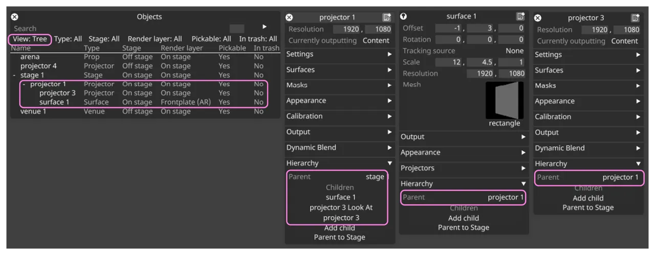 Tree view showing the object hierarchy with expand and collapse toggles