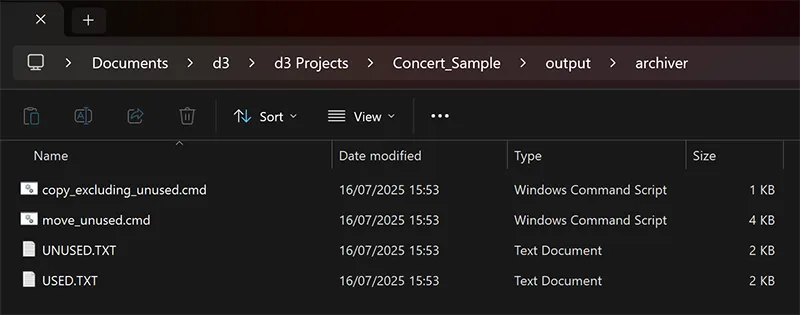 Output/archiver folder