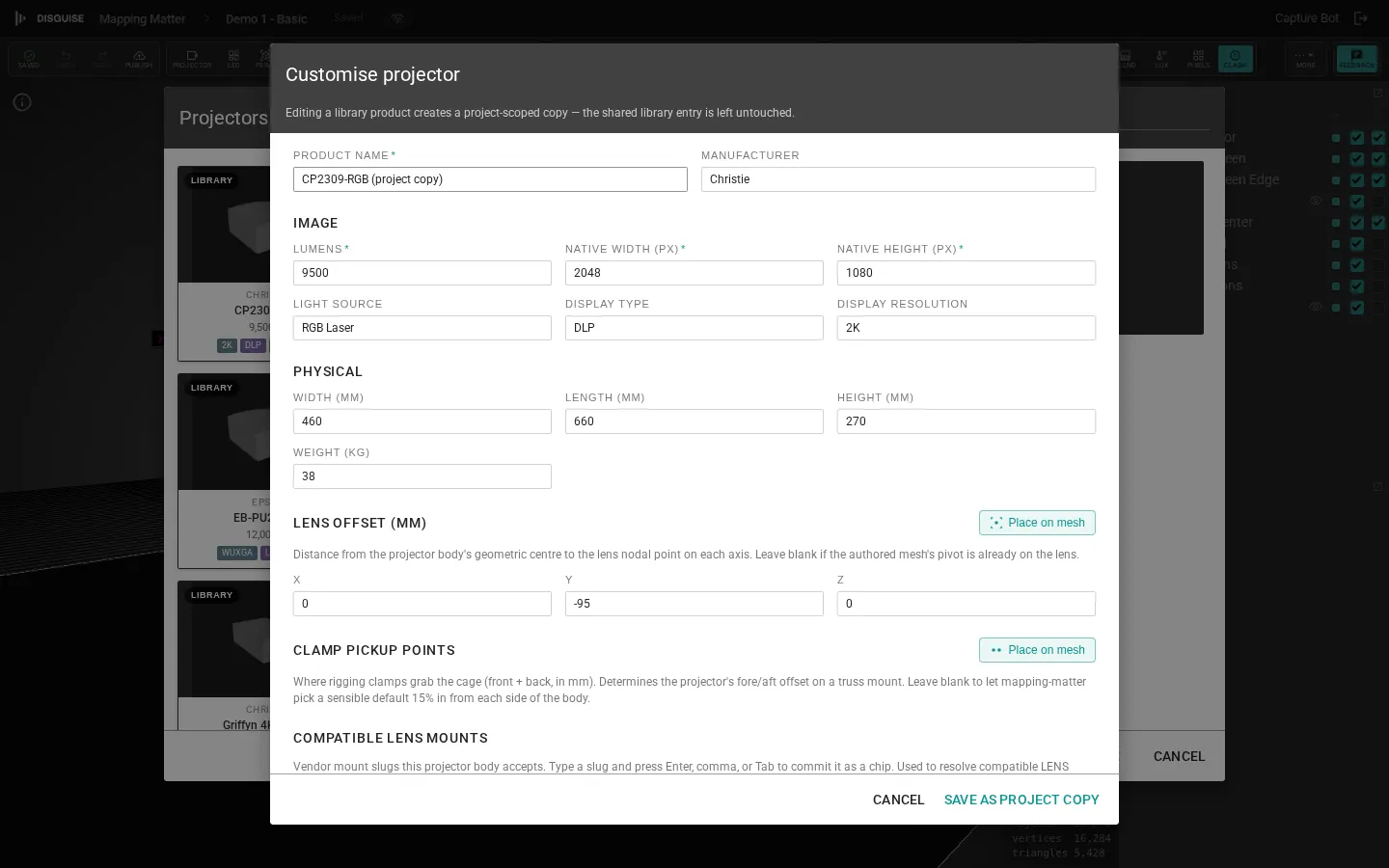 Projector Properties panel