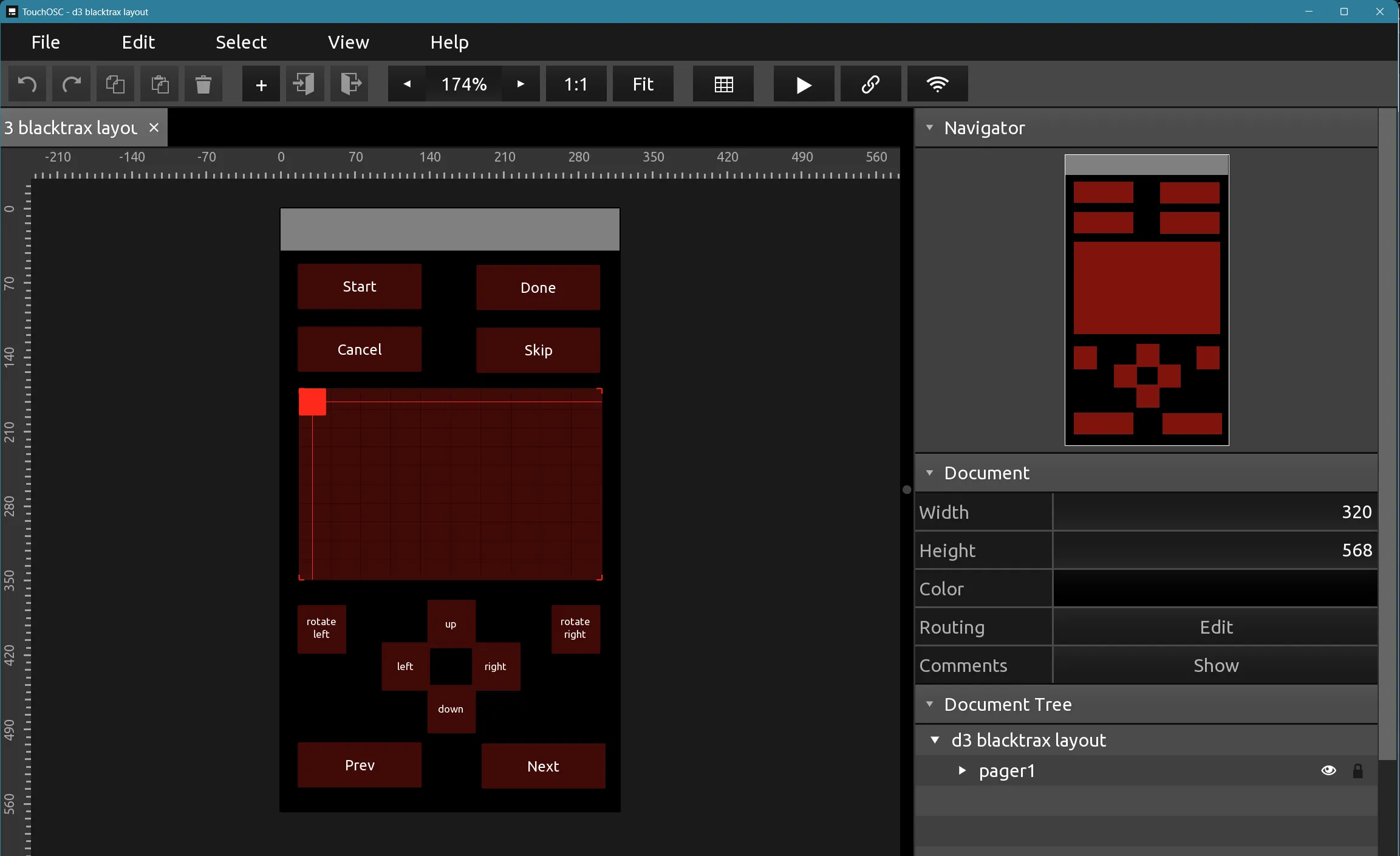 TouchOSC layout for BlackTrax-based projector calibration
