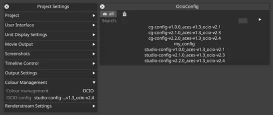 Selecting OCIO config