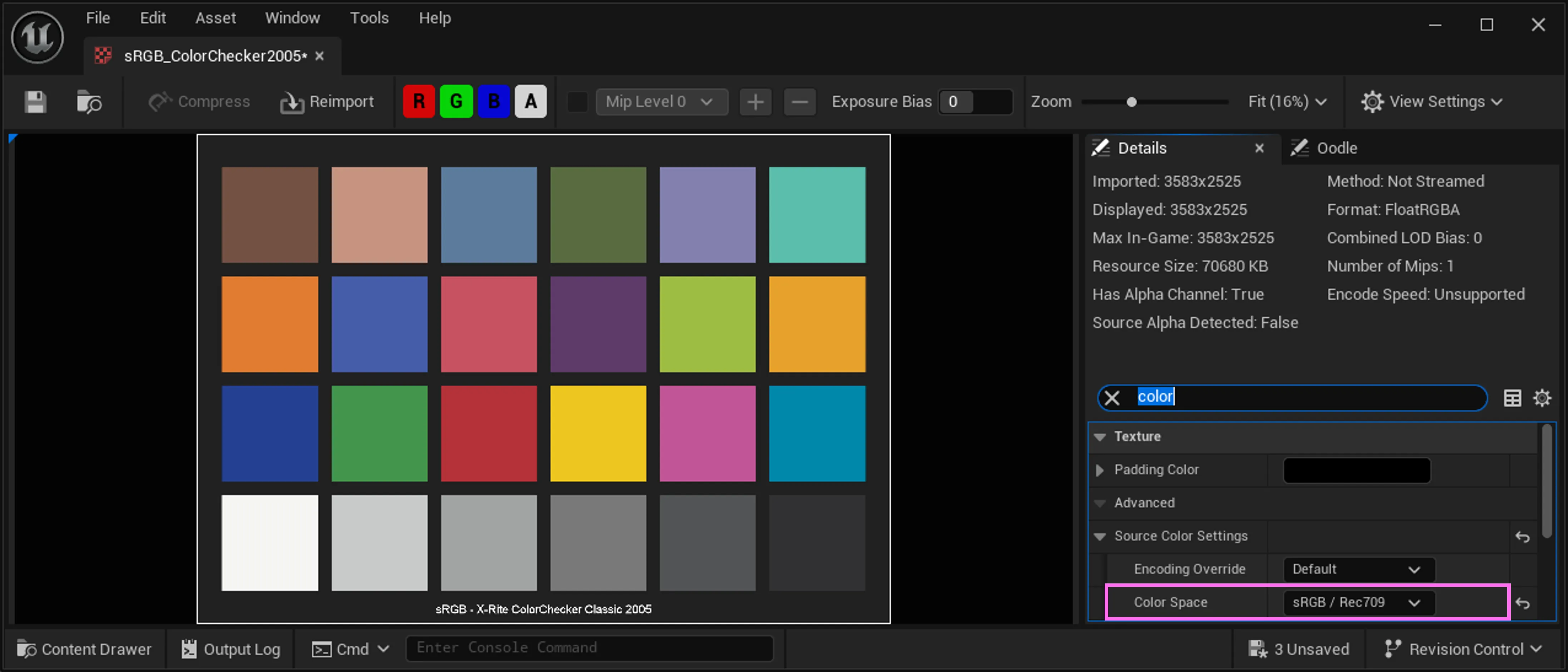 Color Space of Colour Checker Texture