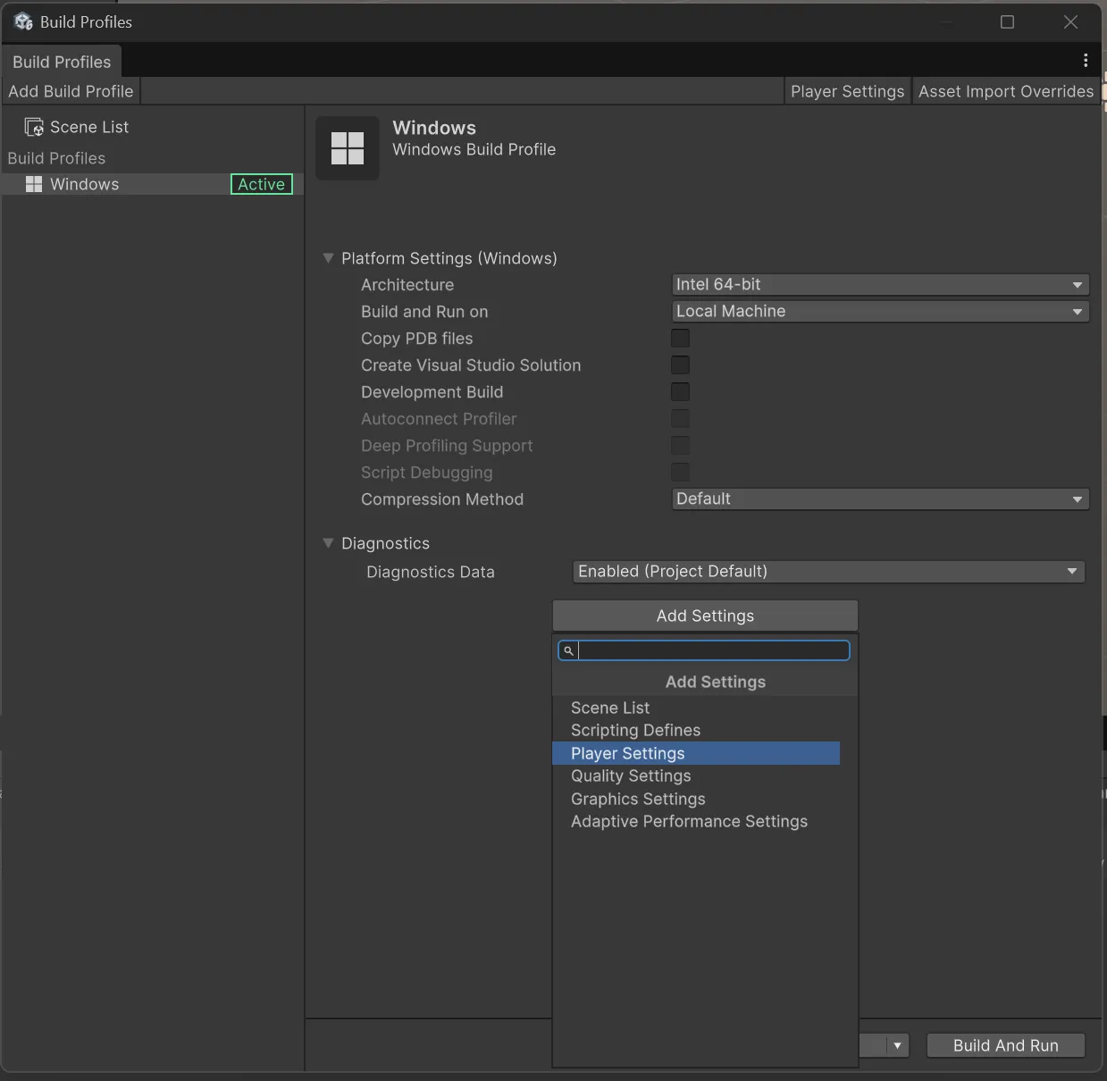 Unity Player Settings