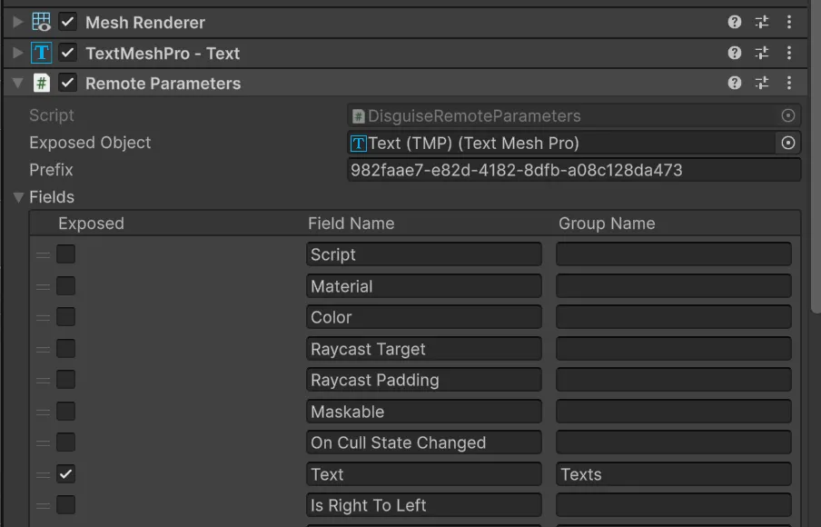 Remote Text Parameters setup