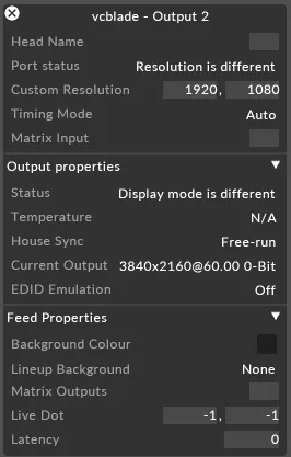 Output Head Settings