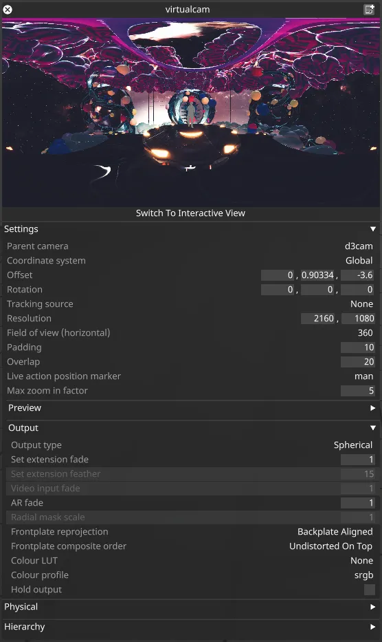 Virtual camera setup