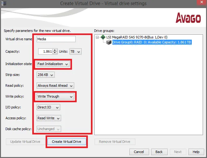 Virtual Drive Settings